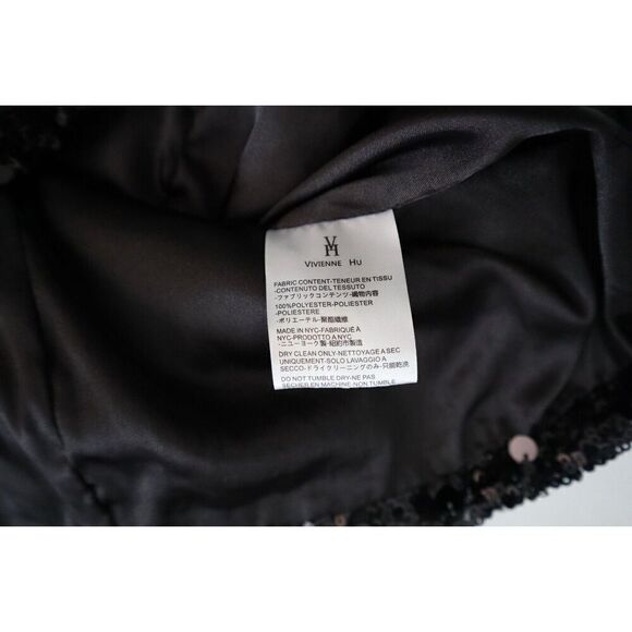 Vivienne Hu Women's Sz 4 Black Asymmetrical Neck L/S Sequin Mini Dress - Picture 5 of 9